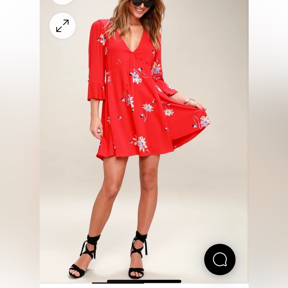 Time On My Side Red Floral Print Wrap Dress